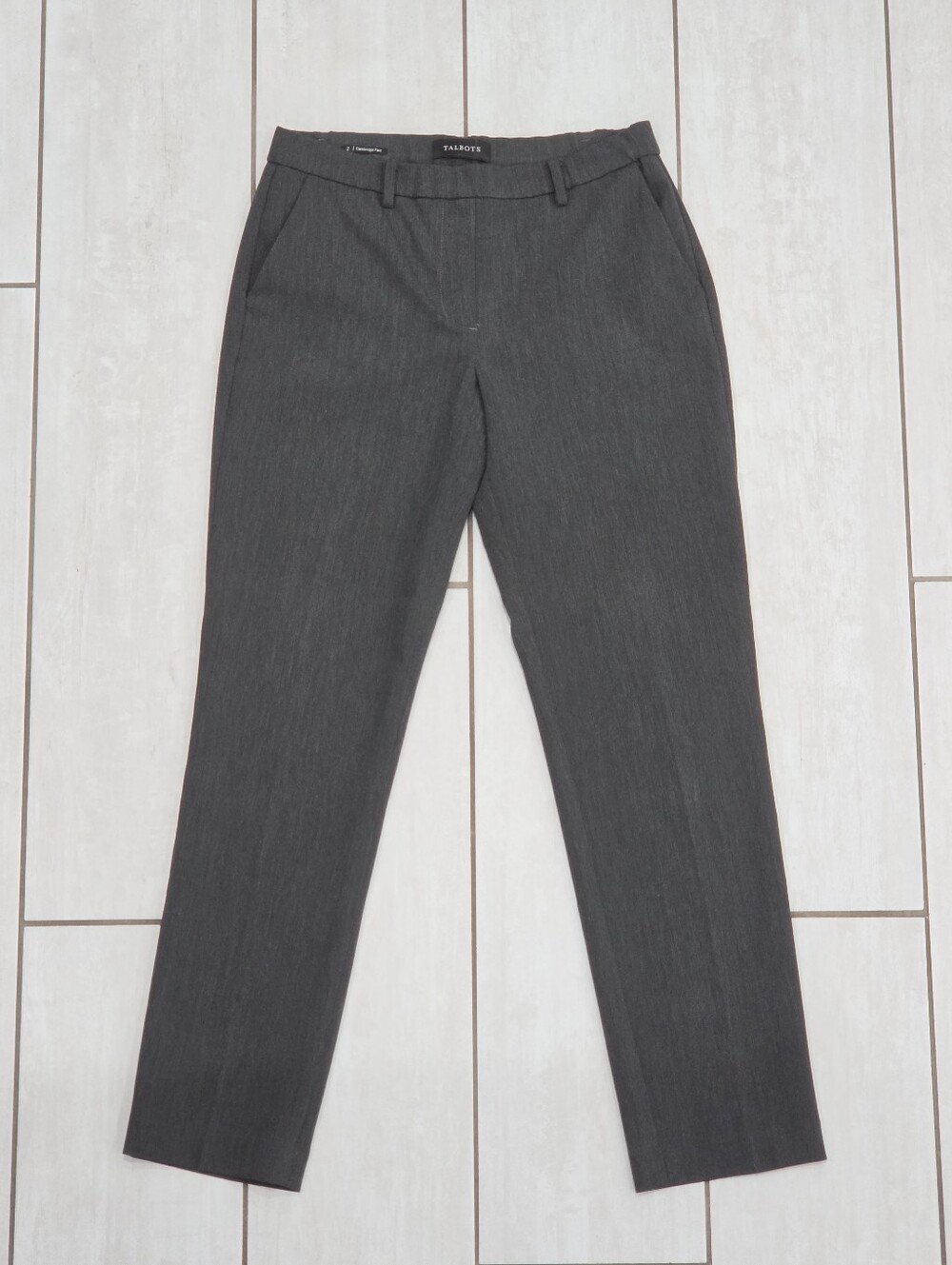 TALBOTS Cambridge Pull On Dress Pants 2 Charcoal Gray Stretch Straight Leg